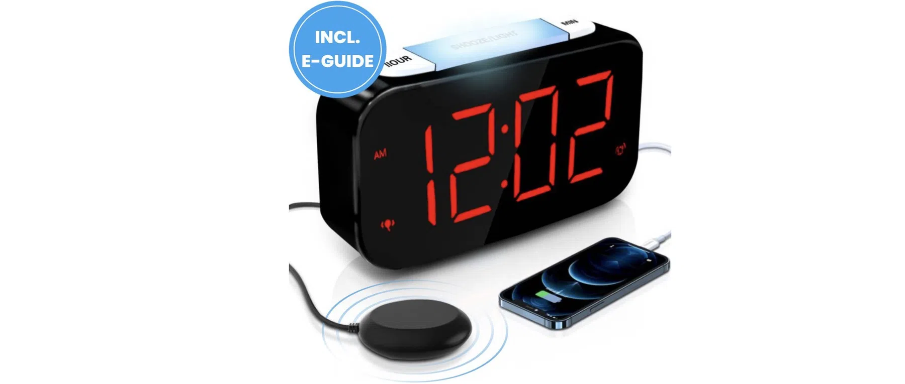 Lumixar® Wekker voor Doven & Slechthorenden: Luide Trilwekker met kussen